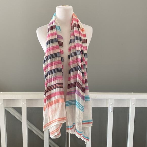 aerie White, Navy, Pink, Orange, Turquoise stripe Gauze / Muslin Scarf - Picture 1 of 8